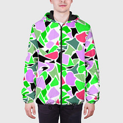 Куртка с капюшоном мужская Abstract pattern green pink spots, цвет: 3D-черный — фото 2