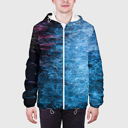 Куртка с капюшоном мужская Неоновые волны на воде - Синий, цвет: 3D-белый — фото 2
