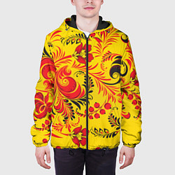 Куртка с капюшоном мужская Хохломская Роспись Цветы, цвет: 3D-черный — фото 2