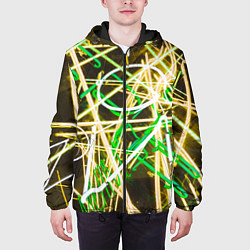 Куртка с капюшоном мужская Неоновые хаотичные линии и буквы - Жёлтый, цвет: 3D-черный — фото 2