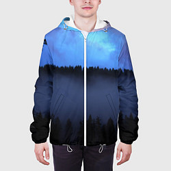 Куртка с капюшоном мужская Неоновое небо над лесом, цвет: 3D-белый — фото 2