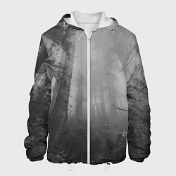 Куртка с капюшоном мужская Темный мрачный лес деревья, цвет: 3D-белый