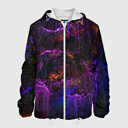 Куртка с капюшоном мужская Неоновые лучи и листья - Фиолетовый, цвет: 3D-белый