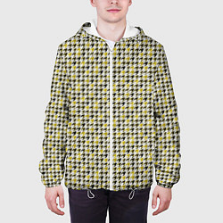 Куртка с капюшоном мужская Ломаная клетка, черная, горчичная гусиная лапка, цвет: 3D-белый — фото 2
