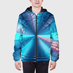 Куртка с капюшоном мужская Неоновый коридор лаборатории - Синий, цвет: 3D-черный — фото 2