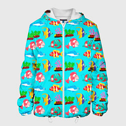 Куртка с капюшоном мужская THE UNDERWATER WORLD OF MARINE FISH, цвет: 3D-белый