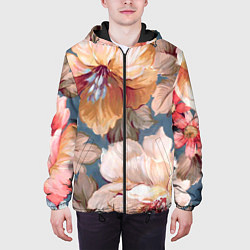 Куртка с капюшоном мужская Рисунок цветов, цвет: 3D-черный — фото 2