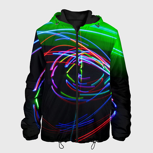 Мужская куртка Неоновые абстрактные волнообразные огни - Зелёный / 3D-Черный – фото 1
