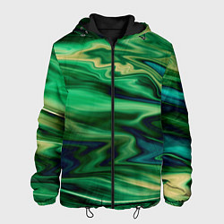 Куртка с капюшоном мужская Абстрактный узор в зеленых тонах, цвет: 3D-черный