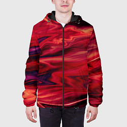 Куртка с капюшоном мужская Красный абстрактный модный узор, цвет: 3D-черный — фото 2