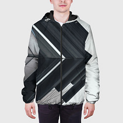 Куртка с капюшоном мужская Абстрактные геометрические линии - Белый, цвет: 3D-черный — фото 2
