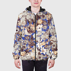 Куртка с капюшоном мужская Цветы Синего Сада, цвет: 3D-черный — фото 2