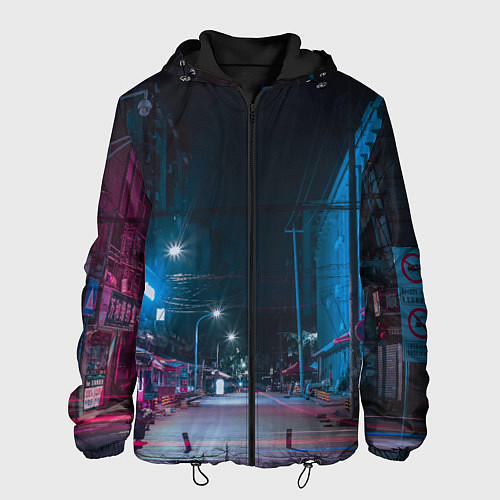 Мужская куртка Неоновая пустая улица города - Синий / 3D-Черный – фото 1