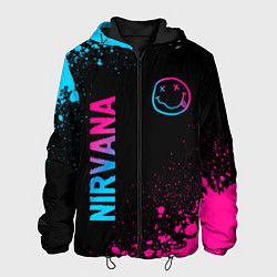 Куртка с капюшоном мужская Nirvana - neon gradient: символ и надпись вертикал, цвет: 3D-черный