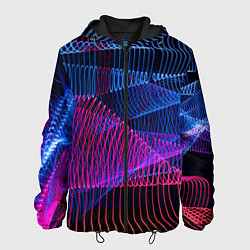 Куртка с капюшоном мужская Неоновые электронные волнообразные линии, цвет: 3D-черный