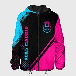 Куртка с капюшоном мужская Real Madrid - neon gradient: символ и надпись верт, цвет: 3D-черный