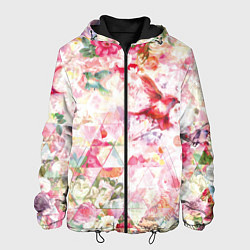 Куртка с капюшоном мужская Птицы, цветы, узоры, цвет: 3D-черный