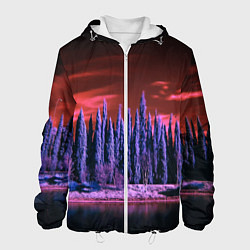 Куртка с капюшоном мужская Абстрактный фиолетовый лес и тёмная река, цвет: 3D-белый