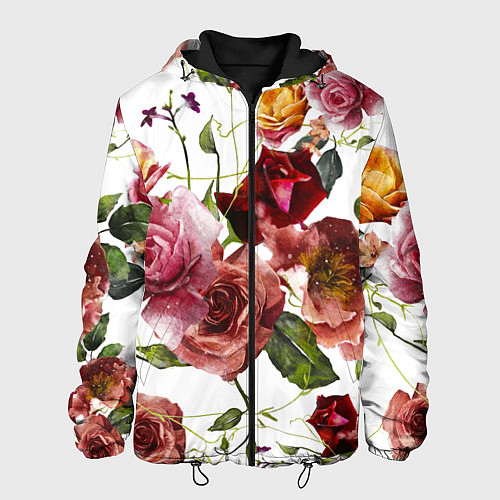 Мужская куртка Цветы Нарисованные Красные и Розовые Розы / 3D-Черный – фото 1