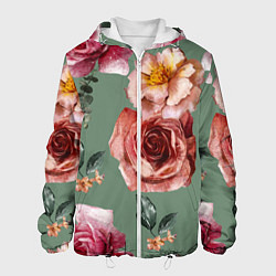 Куртка с капюшоном мужская Цветы Нарисованные Розы и Пионы, цвет: 3D-белый