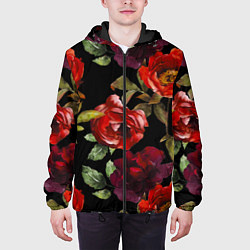 Куртка с капюшоном мужская Цветы Нарисованные Розы На Чёрном Фоне, цвет: 3D-черный — фото 2