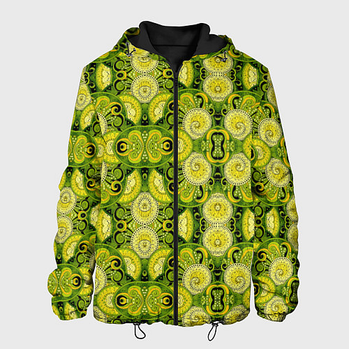 Мужская куртка Зеленые узоры: волны абстракции / 3D-Черный – фото 1