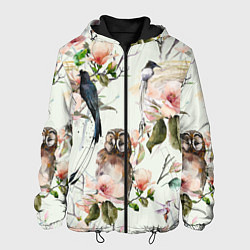 Куртка с капюшоном мужская Цветы Нарисованные Магнолии и Птицы, цвет: 3D-черный