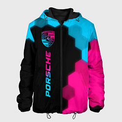 Куртка с капюшоном мужская Porsche - neon gradient: по-вертикали, цвет: 3D-черный