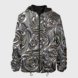 Куртка с капюшоном мужская Растительный орнамент - чеканка по серебру, цвет: 3D-черный