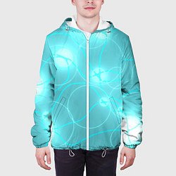 Куртка с капюшоном мужская Голубая неоновая абстрактная геометрия, цвет: 3D-белый — фото 2