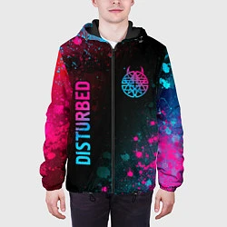 Куртка с капюшоном мужская Disturbed - neon gradient: символ и надпись вертик, цвет: 3D-черный — фото 2