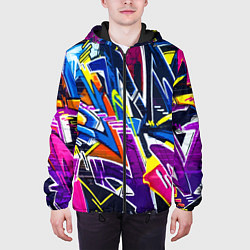 Куртка с капюшоном мужская Крутое экспрессивное граффити, цвет: 3D-черный — фото 2