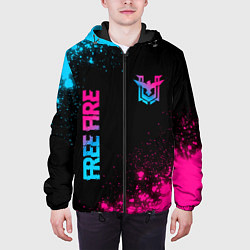 Куртка с капюшоном мужская Free Fire - neon gradient: символ и надпись вертик, цвет: 3D-черный — фото 2