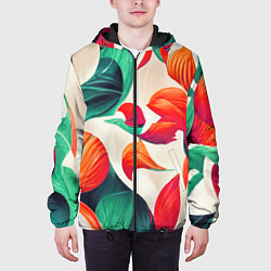 Куртка с капюшоном мужская Элегантный цветочный орнамент, цвет: 3D-черный — фото 2