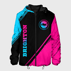 Куртка с капюшоном мужская Brighton - neon gradient: символ и надпись вертика, цвет: 3D-черный