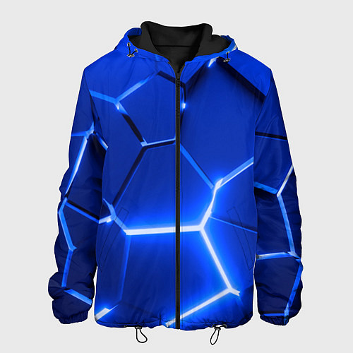 Мужская куртка Синие неоновые геометрические плиты / 3D-Черный – фото 1