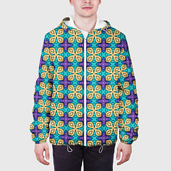 Куртка с капюшоном мужская Калейдоскоп - желтые узоры, цвет: 3D-белый — фото 2