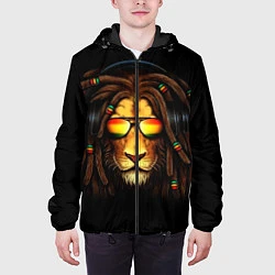 Куртка с капюшоном мужская Лев в наушниках с дредами, цвет: 3D-черный — фото 2