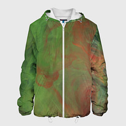 Куртка с капюшоном мужская Зелёные и красные волны красок, цвет: 3D-белый