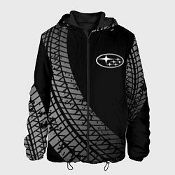 Куртка с капюшоном мужская Subaru tire tracks, цвет: 3D-черный