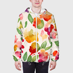 Куртка с капюшоном мужская Романтичные акварельные цветы, цвет: 3D-белый — фото 2