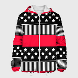 Куртка с капюшоном мужская Red and black pattern with stripes and stars, цвет: 3D-белый