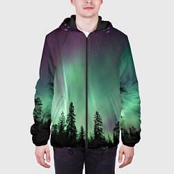 Куртка с капюшоном мужская Сияние над лесом, цвет: 3D-черный — фото 2