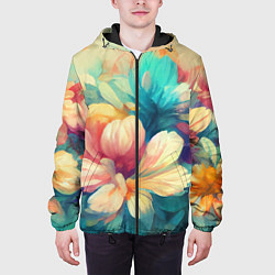 Куртка с капюшоном мужская Цветочный букет нарисованный маслом, цвет: 3D-черный — фото 2