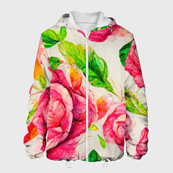 Куртка с капюшоном мужская Яркие выразительные розы, цвет: 3D-белый
