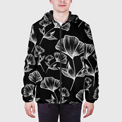 Куртка с капюшоном мужская Графичные цветы на черном фоне, цвет: 3D-черный — фото 2
