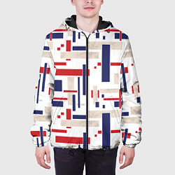 Куртка с капюшоном мужская Геометрический узор Орион красно-синий на белом, цвет: 3D-черный — фото 2