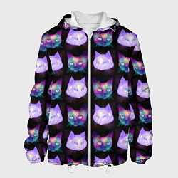 Куртка с капюшоном мужская Неоновые кошачьи морды, цвет: 3D-белый