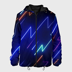Куртка с капюшоном мужская Неоновые изогнутые линии, цвет: 3D-черный