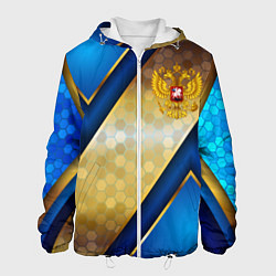 Мужская куртка Золотой герб России на синем объемном фоне